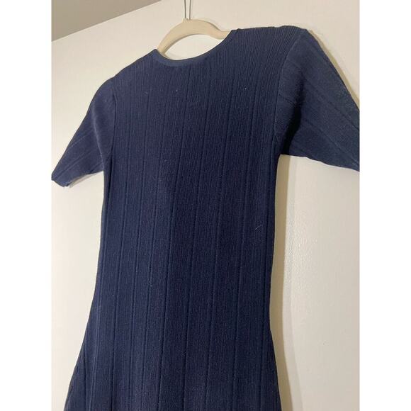 Frame Twist-Front Ribbed Navy Knit MIDI Dress Sz M - Picture 8 of 8